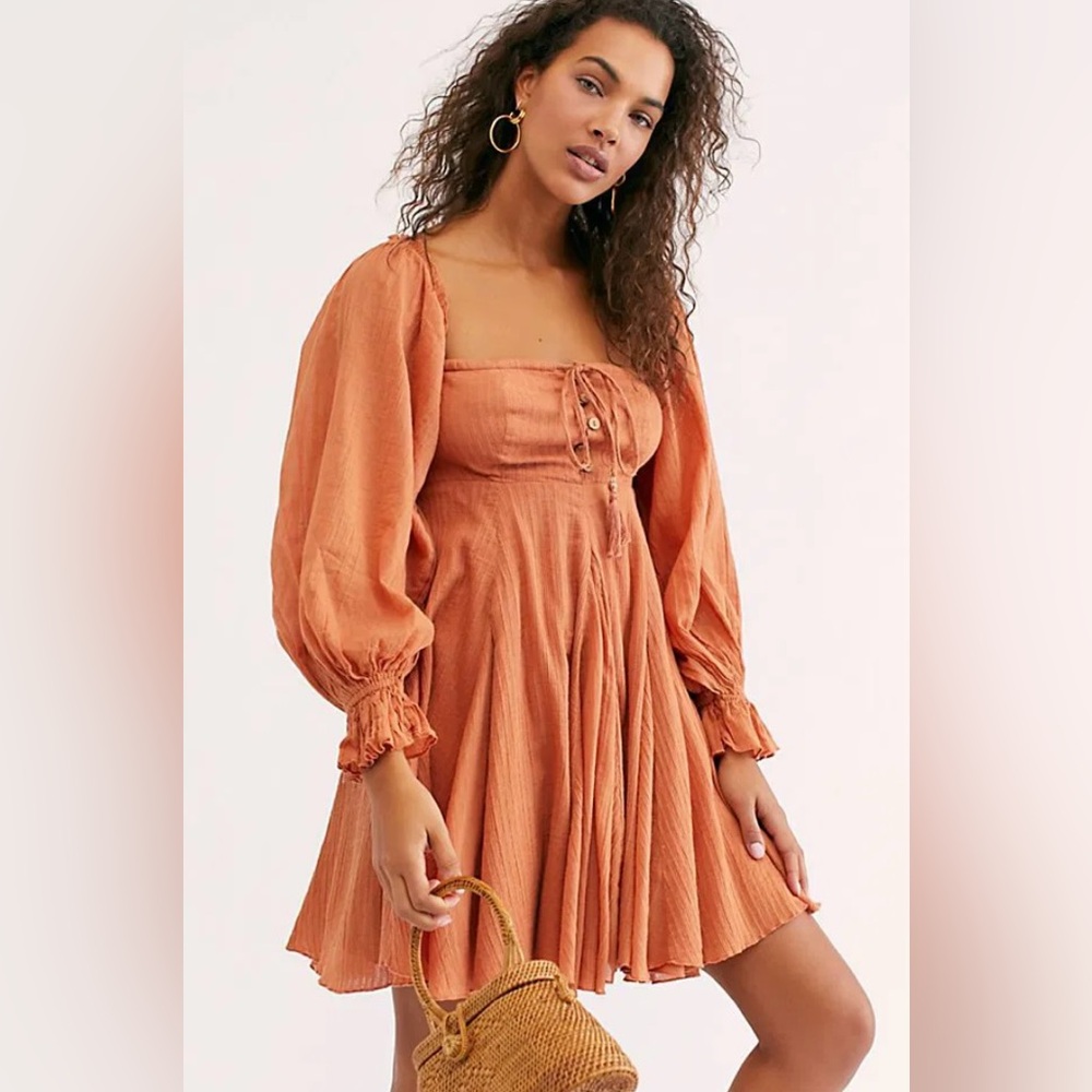 Free People Orange Off Shoulder Gauze Dress - Picture 7 of 16